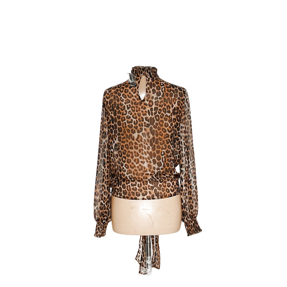 Express Brown Animal Print Blouse - Picture 2 of 4